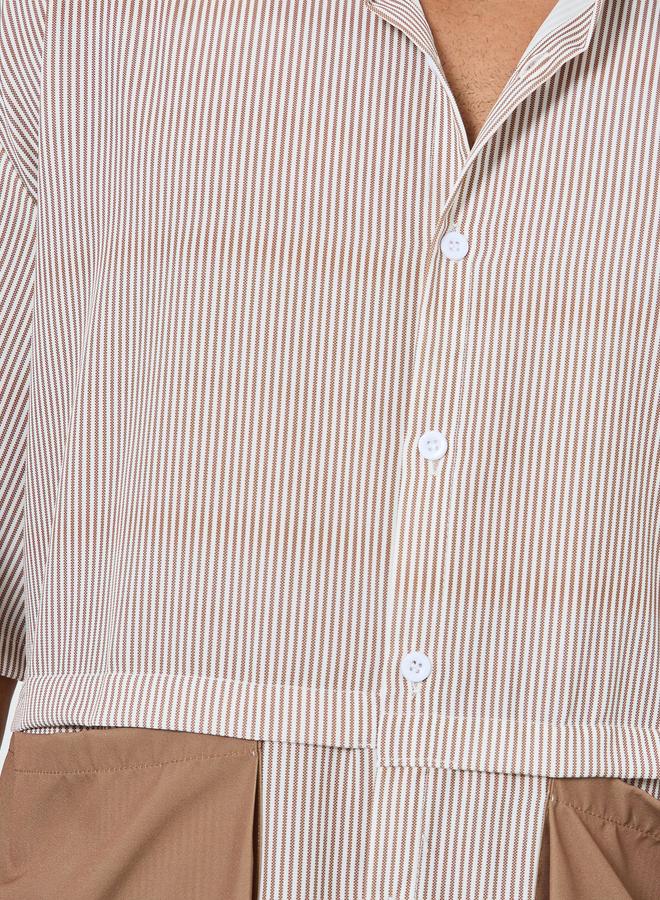 ستايلي طقم رجالي قميص وشورت بجيوب متباينة - Image 3